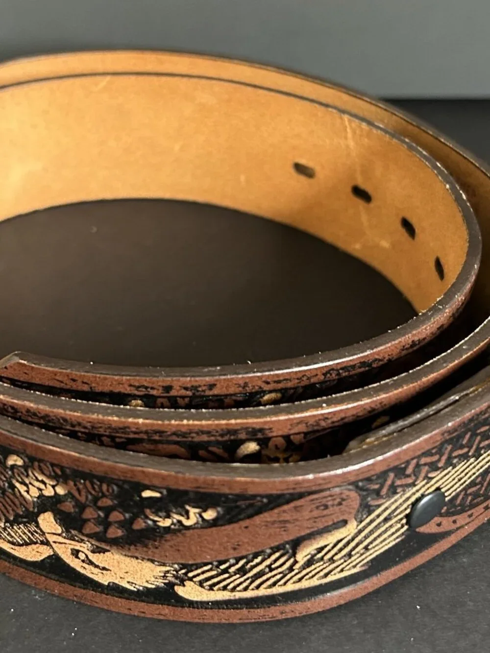 Wrangler Tooled Eagle Belt with Genuine Leather